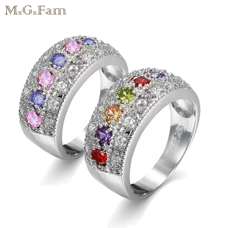 MGFam (194R) Mulitcolor Rings For Women New 2018 Spring Europe Hot Sale White Gold Plated Cubic Zircon