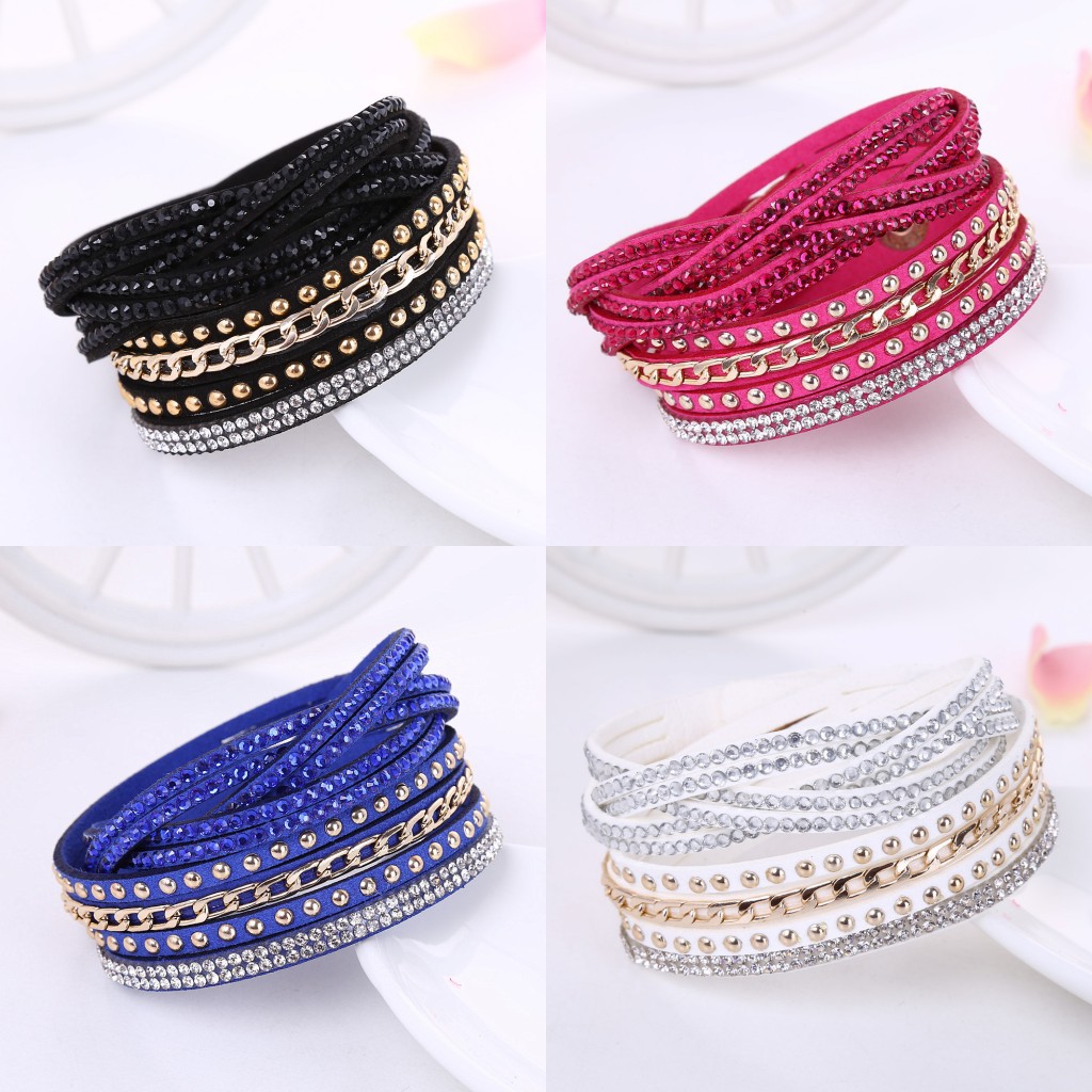 

Korean Women Crystal Wrap wristband Multilayer Velvet Leather Diamond Bracelets bangle band cuff for Girl Fashion Jewelry Gift