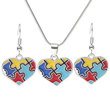 

Autism Awareness Puzzle Jigsaw Jewelry Set Colorful Fashion Square Diamond Charm Necklace Earring Set Bracelet Jewelry CCA9197 100pcs
