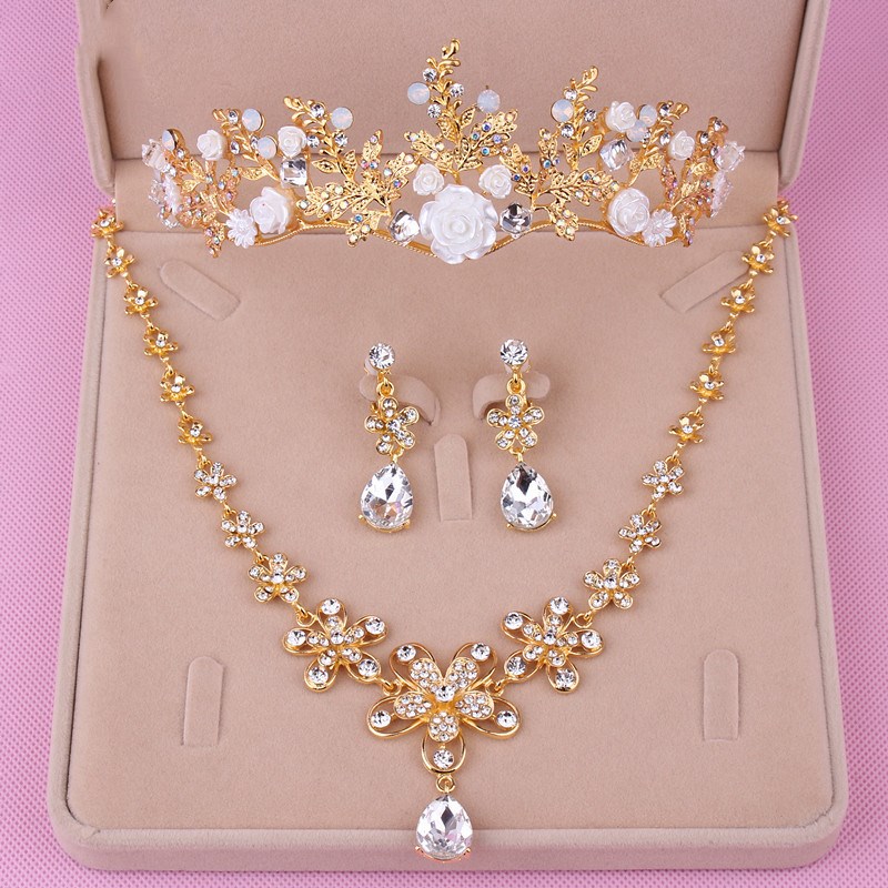 Ensembles de bijoux de mariée de luxe boucles d'oreilles percées pendentifs en strass collier offre spéciale coiffes princesse CrownTiara 2018 no