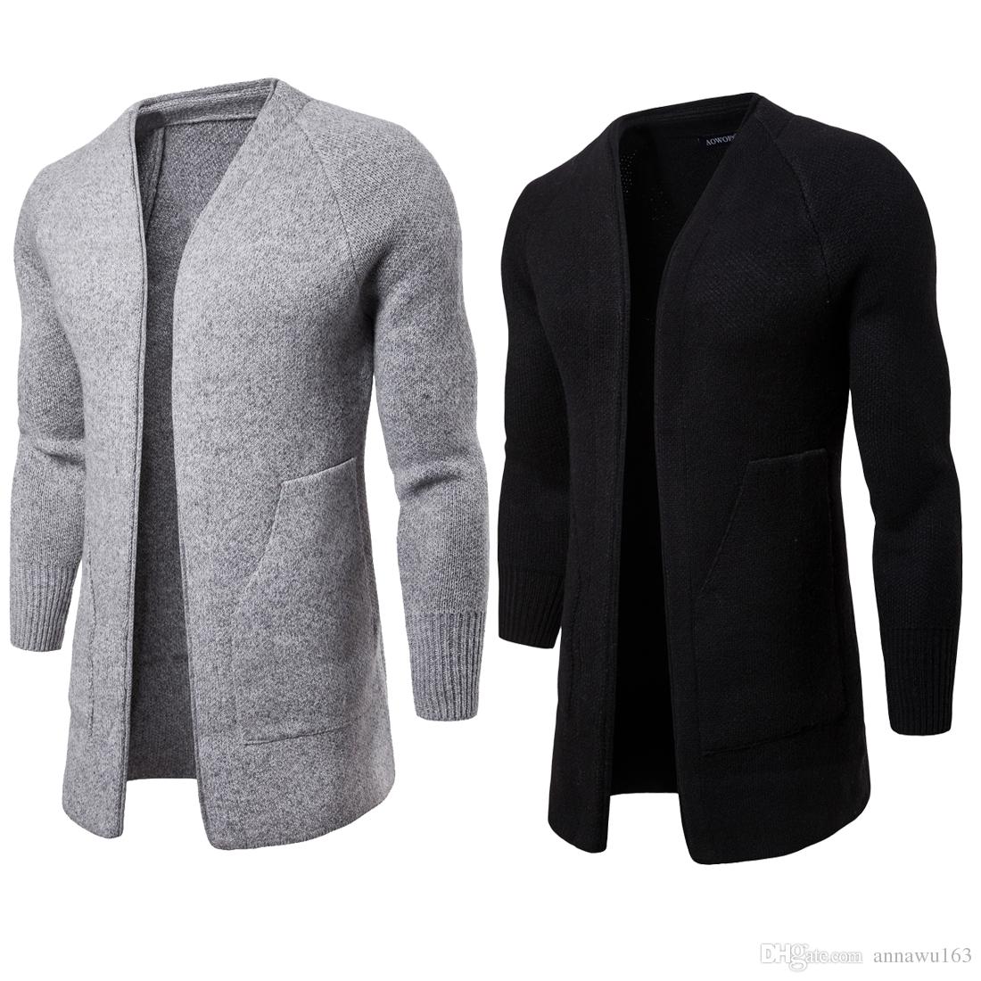 New Designer Cardigan Sweaters Men' V-neck Long Sweater With Sleeve High Quality Cotton Blend Knitted Winter Mens Sweater For Sales