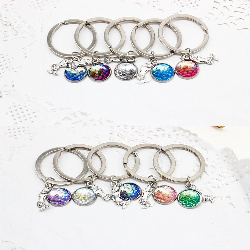 

mix colors Mermaid Key Rings Fish Scale Charms Keychain Car Keyring Jewelry For women Men Gift