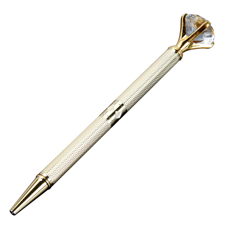 

High Quality Creative Kawaii Ballpoint Pen With Large Crystal Diamond Fashion Stationery Gift Advertising Pen School Office Supplies, Golden