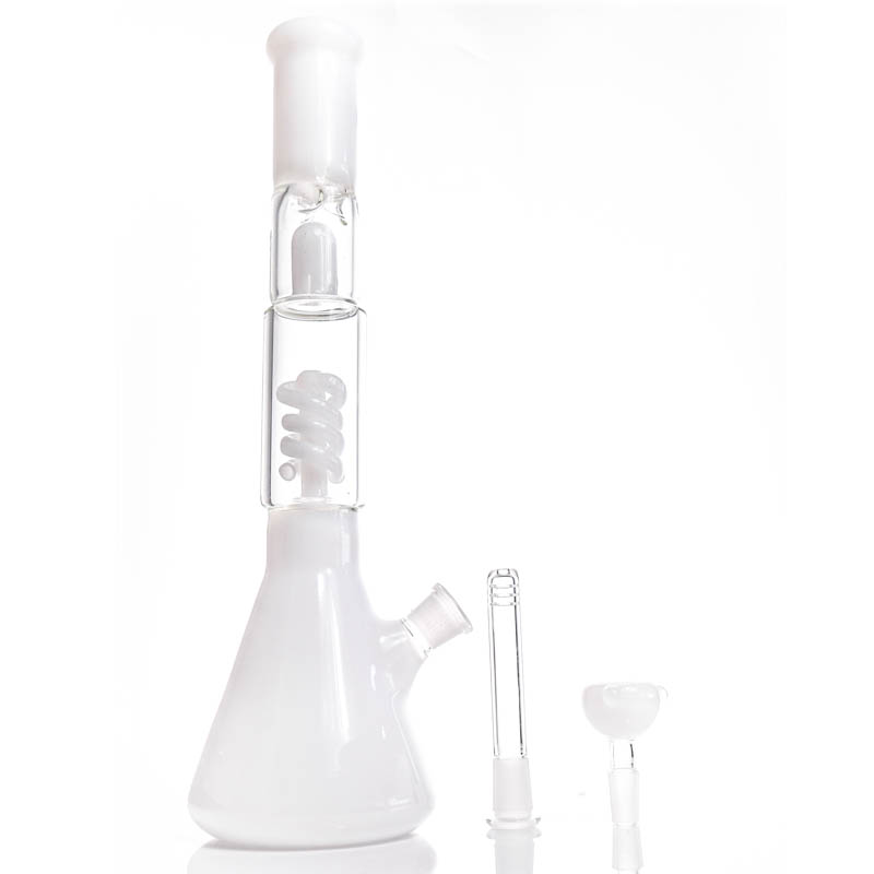 

14 Inches Milky Beaker Bong with splash guard 14mm water pipes spiral percolator tobacco hookahs with accessories