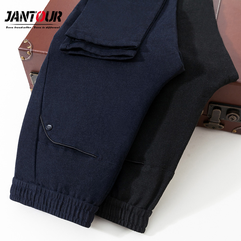 

Men's Classic Casual Pants Men Business Straight Slim Fit Elastic Jogger Long Trousers Male Clothing Cotton Work Pant mans Black