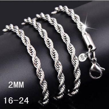 

Fashion 925 Silver Chain Necklaces 2MM 16/18/20/22/24 inch Flash twisted rope Necklace 925 Sterling Silver Jewelry 120 pcs