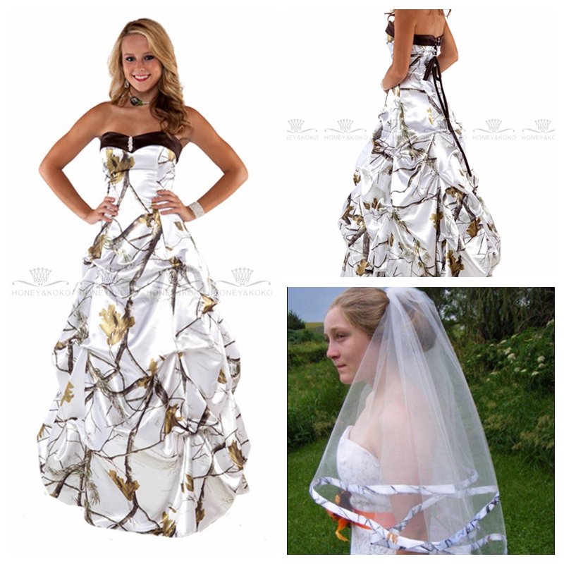 Sweetheart White Real Tree Camo Wedding Dresses 2018 Draped Skirt Satin Bridal Gowns Lace Up Back Custom Plus Size Camouflage Vestidos