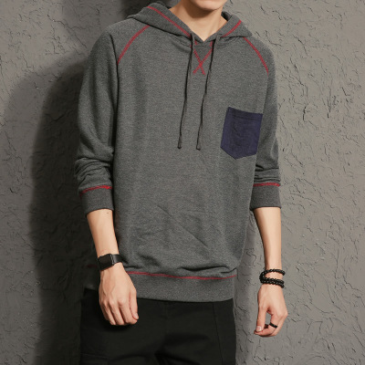 

US Plus Size Men Hoodies Solid Patchwork Long Sleeved Hooded Thin Sweatshirts Mens Pullover Spring Autumn Tops Clothing, Gray