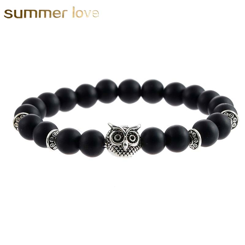 

Hot sale 8mm natural stone vintage owl bracelet for men women fashion handmade delicate beads bracelet jewelry gift 2018