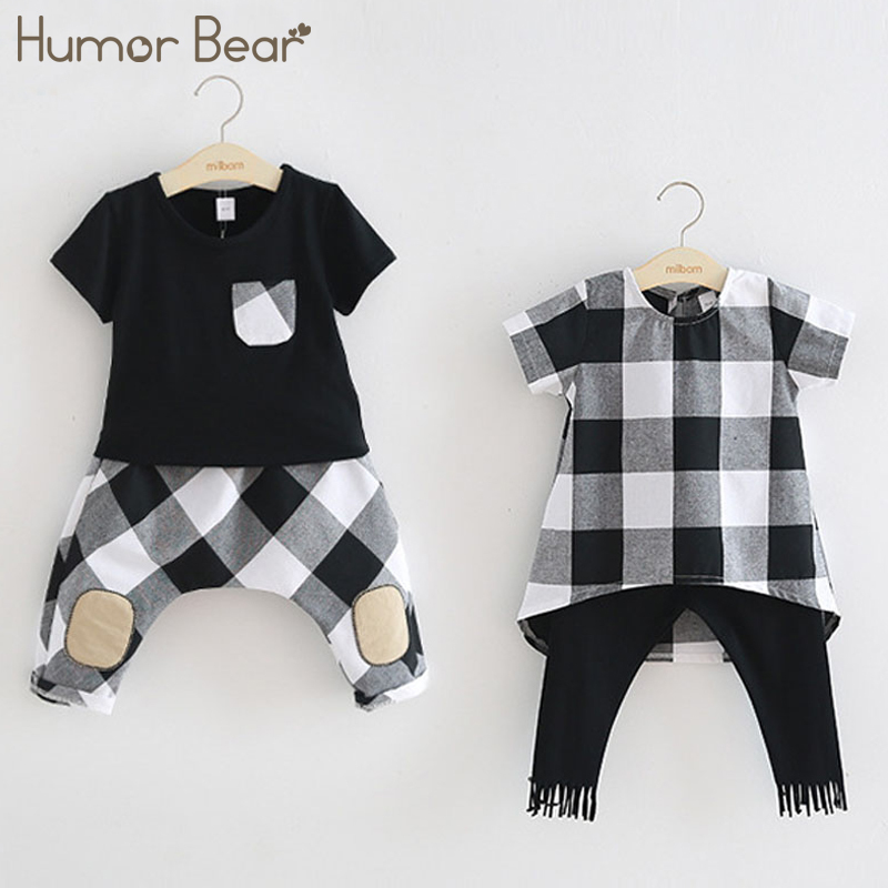 Humor Bear 2018 Brother sister Vêtements Nouveaux Enfants Clothse Garçons Filles Plaid Manteau + Short Costume Garçon Filles Vêtements de 3-7Y Y1