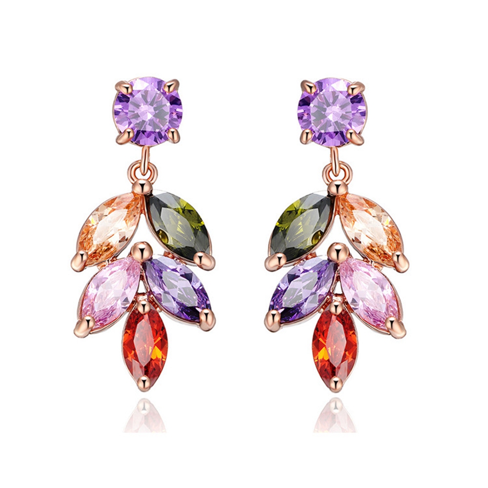 Luxury Beautiful Dangle Earrings Sparkling Colorful Zirconia 18k Rose Gold Filled Womens Earrings Gift-image-415487008