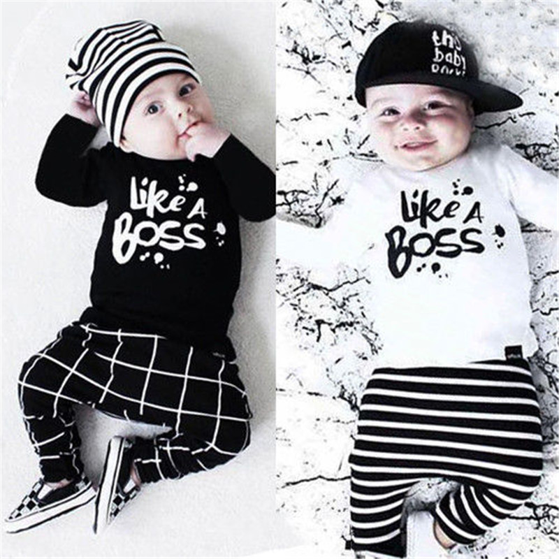 2016 New Automne Bébé Girl Vêtements Coton Land Sleeve Lettre T-shirt + Pantalons Enfants 2pcs Costume Bébé Garçon Vêtements Ensembles de vêtemen