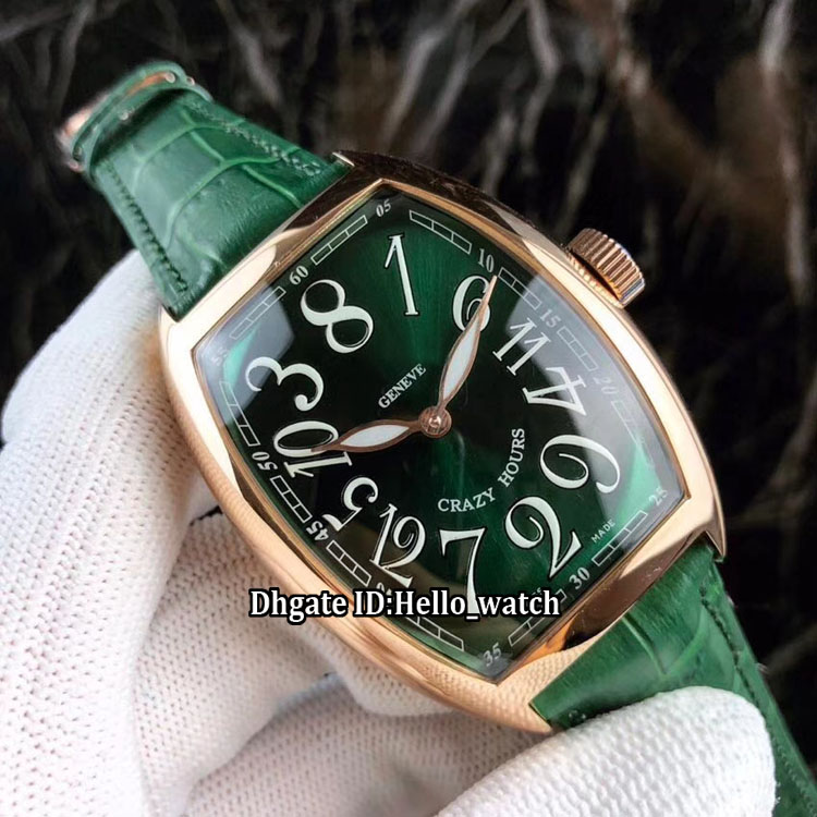 

Crazy Hours Green Dial 8880 Automatic Mens Watch Rose Gold Case Green Leather Strap Cheap New High Quality Sport Gents Watches, Fm-16a