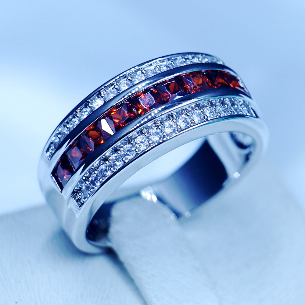 

3 Colors Fashion Male Finger Ring 5A Zircon stone Party Engagement wedding band ring for Men White gold filled Jewelry