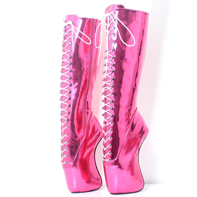 

18CM Heel Height Sexy Round Toe Hoof Heel Platform Party Knee Boots US size 5.5-14.5 No.MT1825, Fuchsia