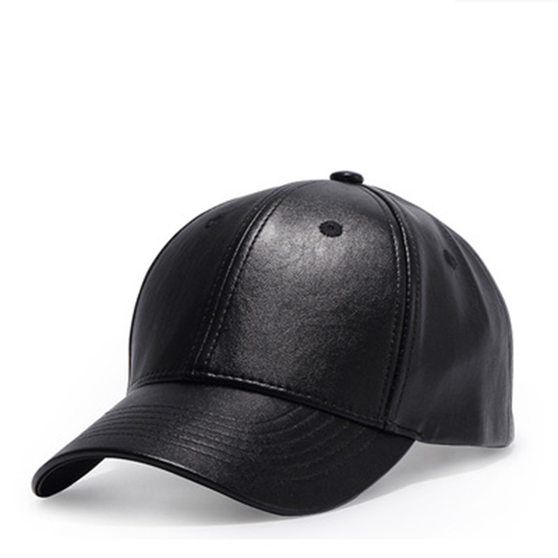 

Europe and the United States men's Summer PU Leather Monochrome Baseball Cap Female Wild Curved Skull Cap Korean Hat, Black