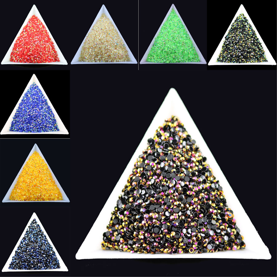 

10000pcs/bag SS6 2mm 8Color Jelly AB Resin Crystal Rhinestones FlatBack Super Glitter Nail Art Strass Wedding Decoration Beads Non HotFix