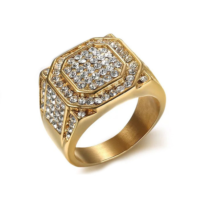 

Fashion Men's Stainless steel Hip hop Jewelry Iced Out Bling Bling Full Rhinestone Crystal Square Ring Men, Silver