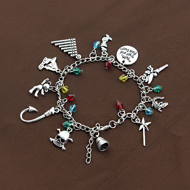 

PETER PAN THEMED CHARM BRACELET FAITH TRUST PIXIE DUST PIPE