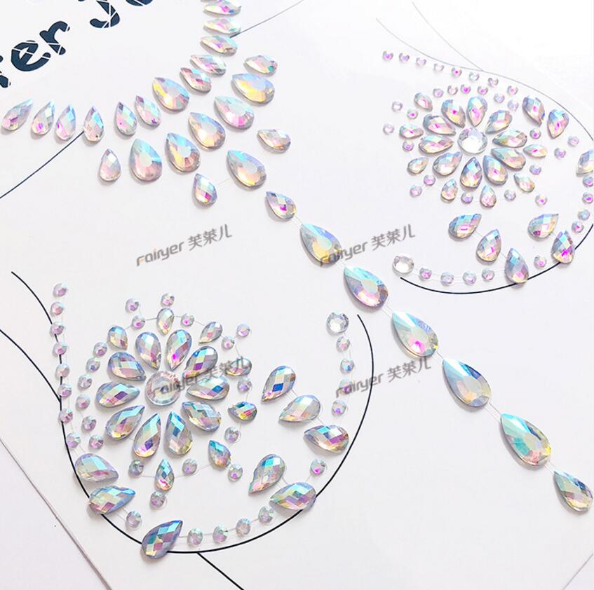 

1 Piece Adhesive Gems Sticker Charm Face Glitter Jewel Sticky Crystal Festival Party Makeup Sexy Chest Tattoo Stickers Eyes Body Make Up
