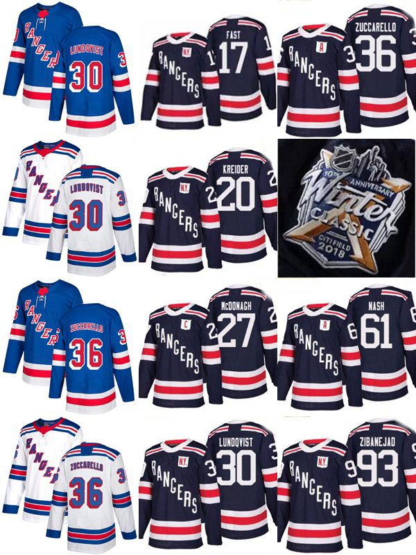 New season York Rangers Men Mats Zuccarello Zibanejad Rick Nash Henrik Lundqvist Ryan McDonagh Fast Chris Kreider 2018 Winter Classic Jersey