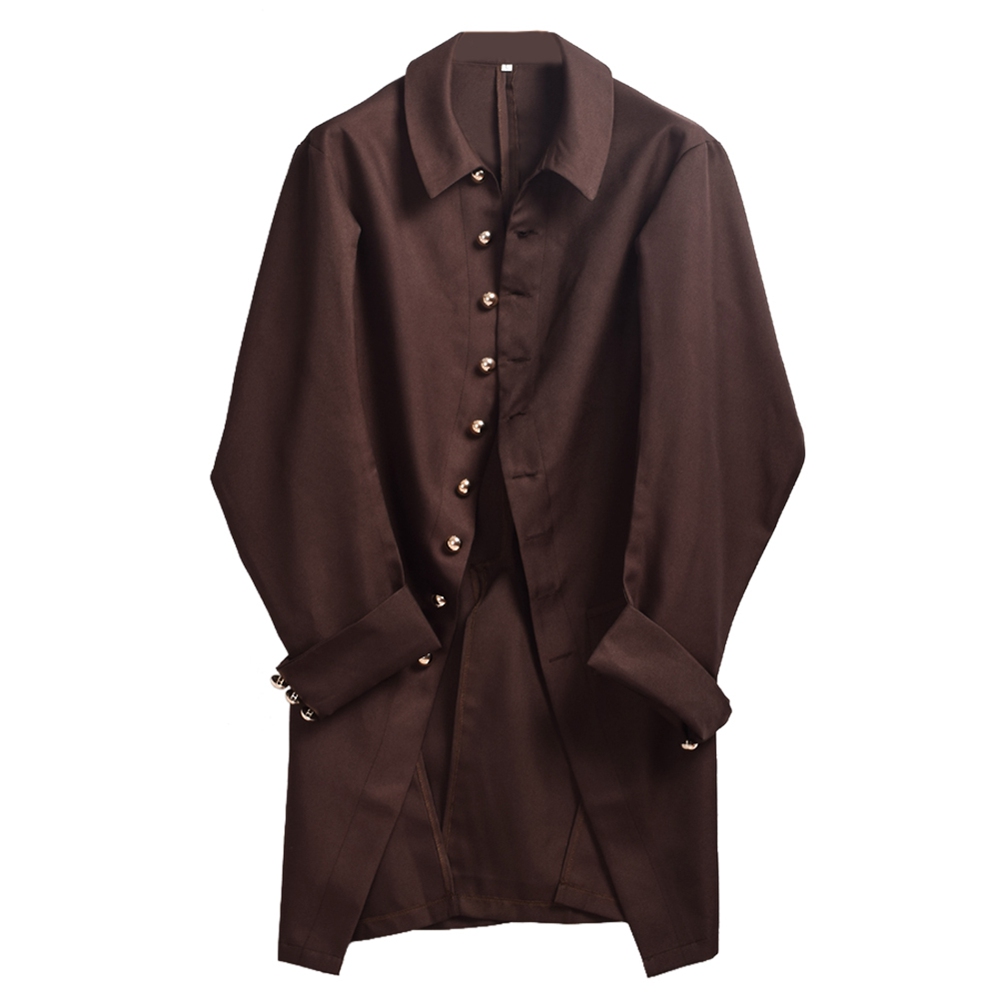 Men Gothic Steampunk Coat Theme Costume Vintage Military Pirate Cosplay Retro Victorian Trench Outwear Brown Black Burgundy