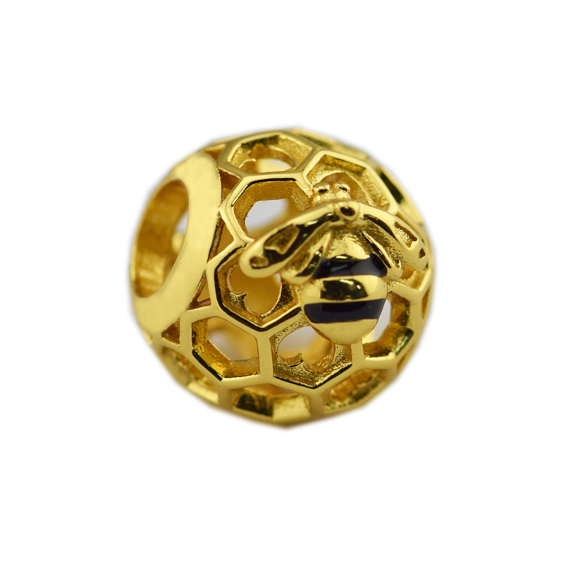 2018 Spring 925 Sterling Silver Jewelry Gold-Plated Honeybee Charms Original Beads Fits women Jewelry Making Pandora Bracelets-image-414322507