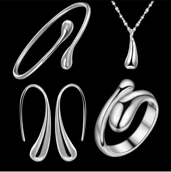 

925 silver Water drop Ring Bracelet Necklace Earrings Charismatic Water drop Pendant Jewellery set Fit Girl and woman