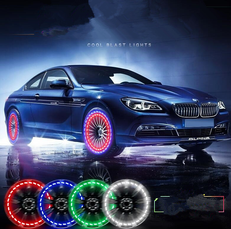 4 x LED color NEON moto coche rueda neumático válvula tapón tapas habló luces