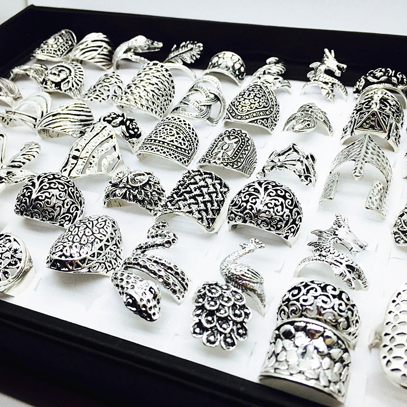

Wholesale 50pcs Mix Styles Beautiful Silver Vintage Jewelry Rings for Women Party Gifts Unique Brand New
