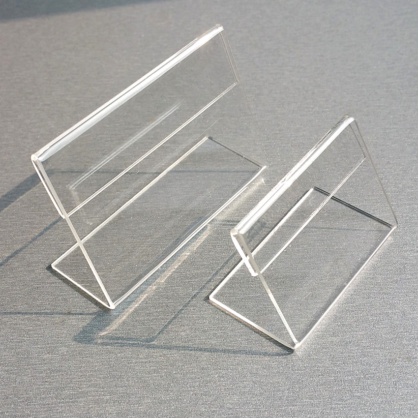 

Acrylic T1.3mm Clear Plastic Table Sign Price Tag Label Display Paper Promotion Card Holders Small L Shape Stands 50pcs