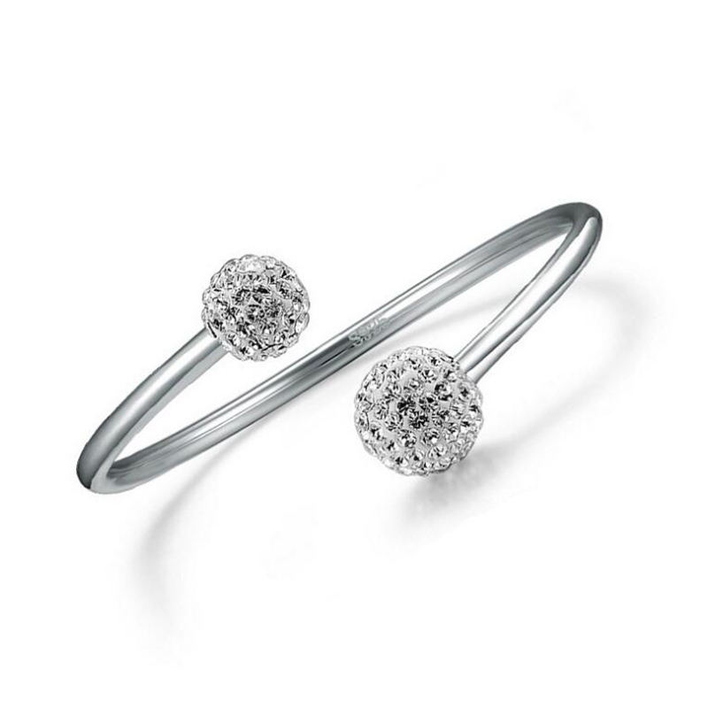 Bracelet manchette plaqué argent sterling 925, ouvert, boule de cristal Shambhala, bracelets en diamant, cadeau pour femmes et filles, bijoux, ve