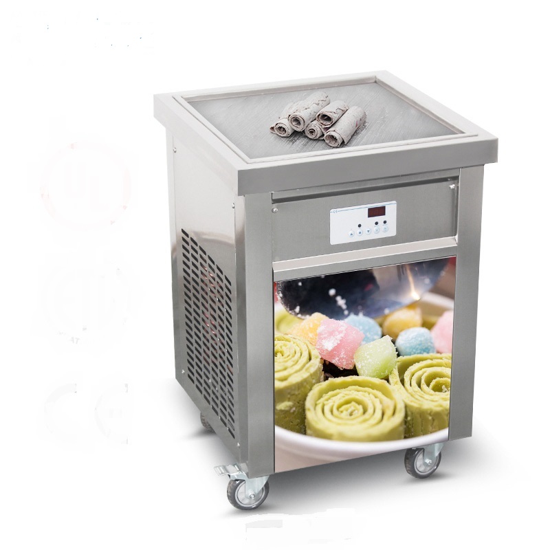 

Kolice Free shipment US EU single square 52*52cm pan Kitchen THAI INSTANT STIR ROLL ICE CREAM MACHINE WITH REFRIGERANT