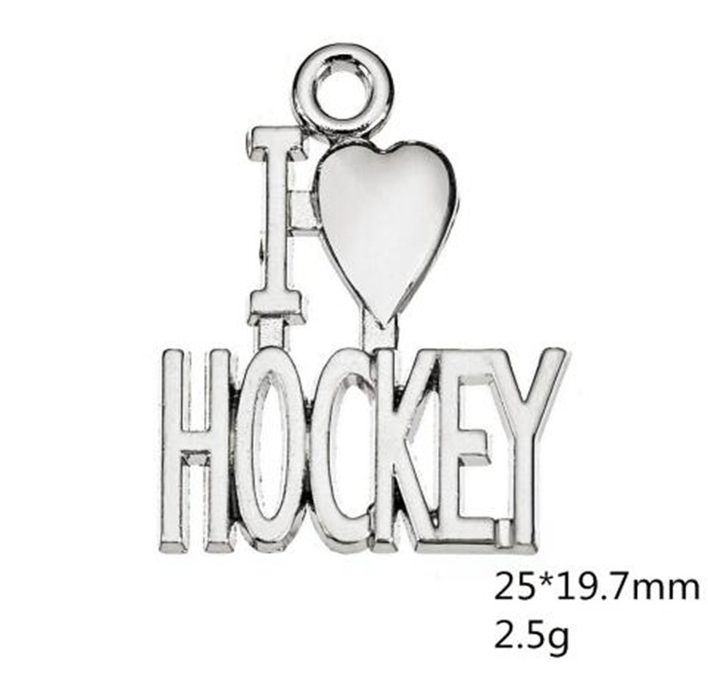 Breloques antiques plaquées argent I Love Hockey en forme de cœur, pour fans de sport, autres bijoux personnalisés, 2021