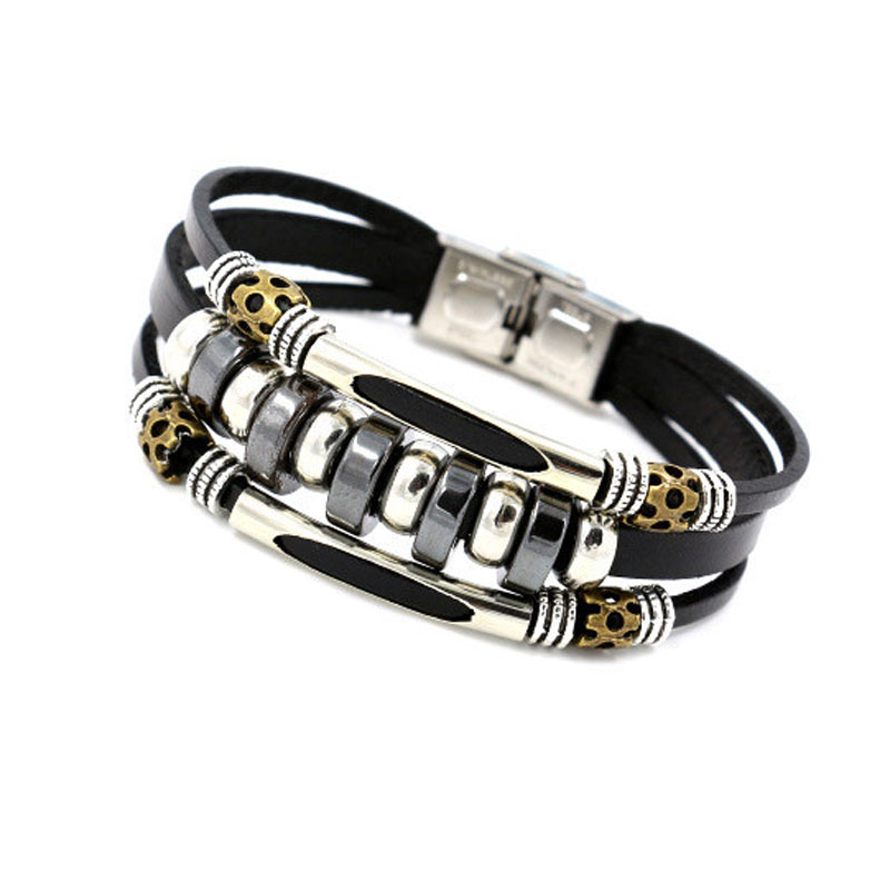 

Wholesale New Fashion Punk Leather beaded Bangle Bracelets Jewelry for Women Men Love Charm free shipping
