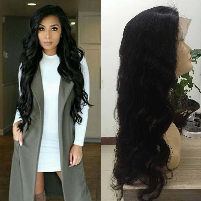 

Brazilian Peruvian Malaysian Body Wave Pre Plucked Lace Frontal Wigs with Baby Hair Wet and Wavy Remy Virgin Human Hair Wigs, Natural color