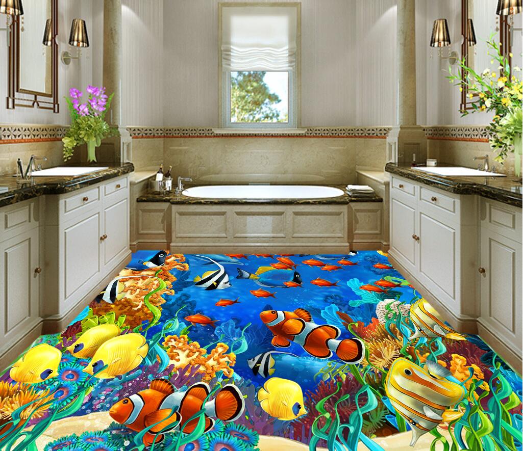 

3d pvc flooring custom photo Waterproof floor room sea world tropical fish washable wallpaper 3d wall murals wallpaper for walls 3 d, Sky blue