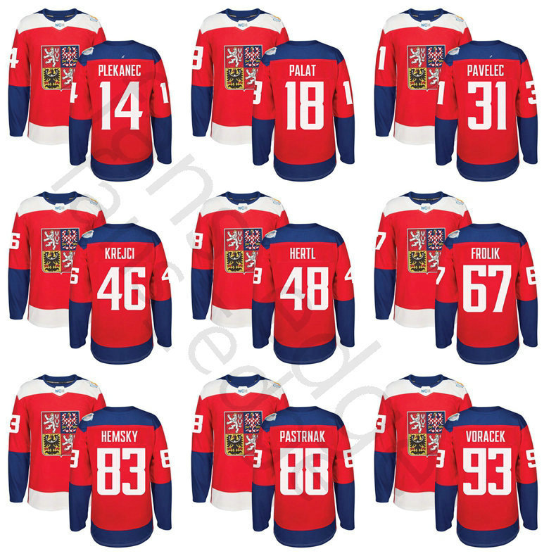 

2016 World Cup WCH Czech Republic Ice Hockey Jersey 46 David Krejci 48 Tomas Hertl 93 Jakub Voracek 31 Ondrej Pavelec 88 David Pastrnak, Red
