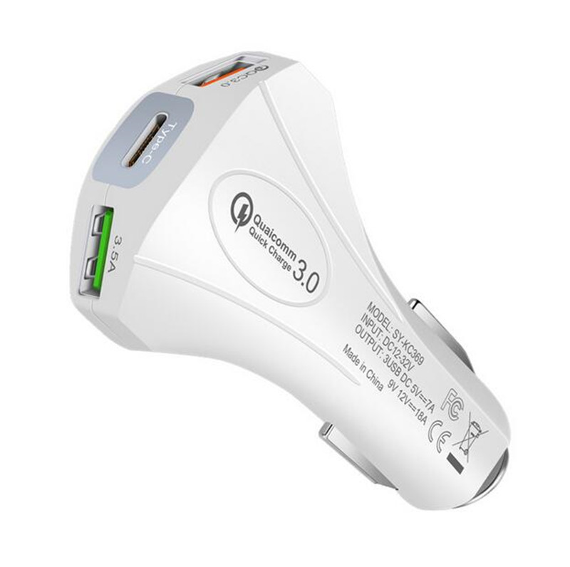 

3-Port USB 3A QC3.0 Car Charger Adapter Fast Charging Type-c for iPhone Samsung USB Power adapter adapter