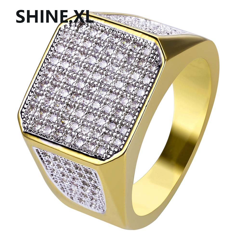 

HIP Hop Micro Pave CZ Stone Iced Out Bling Hexagonal Ring IP Copper Gold Plated Rings for Men Jewelry