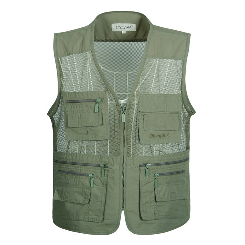 Men's Summer Waistcoat Vest With Many Pockets Mesh Vest For Men Photographer Vest Sleeveless Cotton Jacket