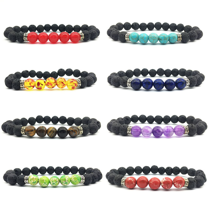 

Fashion 8mm Natural Black Lava Stone Beads Chakra Bracelet DIY Lava Rock Essential Oil Diffuser Bracelet for women