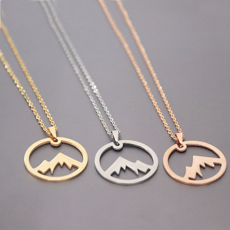 

Everfast Origami Snow Mountain Pendants Necklace Maxi Colar Simple Stainless Steel Charms Chokers Necklaces Women Girls Couple Loved Gift