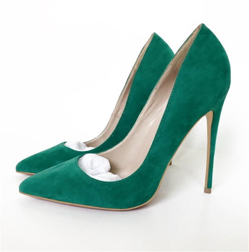 

Free Shipping fashion woman women lady 2019 New 5color suede Leather Poined Toes Wedding heels Stiletto High Heels shoes pumps 12cm 10cm 8cm, Red 12cm