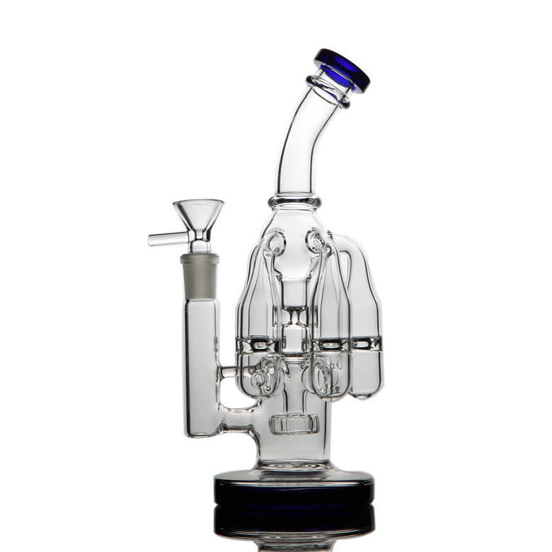 

Five Column Perc Bong Bent Neck Smoking Bongs Blue Bubbler Dab Rig Five Bolts Showerhead Inline Smoking Pipe 14mm Joint