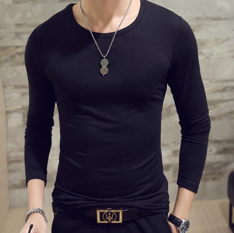 T-shirt de printemps et en automne ras du cou t-shirt hommes manches longues chemises Slim hommes pull couleur unie multi-couleurs des hommes fab