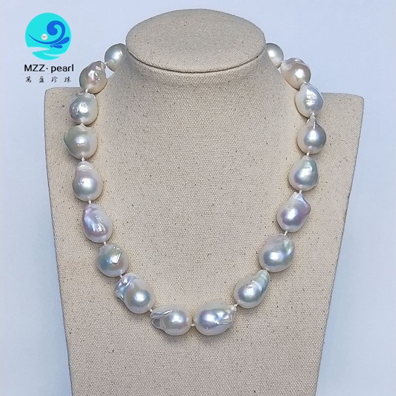 

14mm huge irregular genuine white baroque fireball pearl necklace freshwater cultured pearl latest design Statement Necklace for wedding