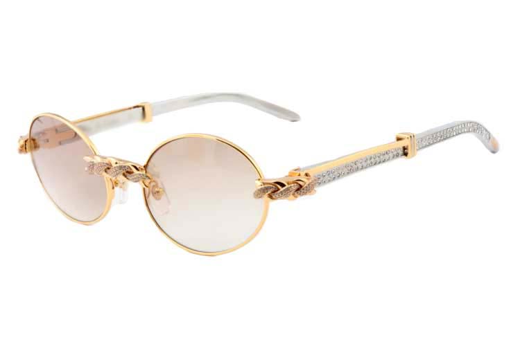 

Factory Outlet retro fashion round diamond sunglasses 7550178 high-grade luxury metal diamond mirror legs sunglasses Size: 55 / 57-22-140mm