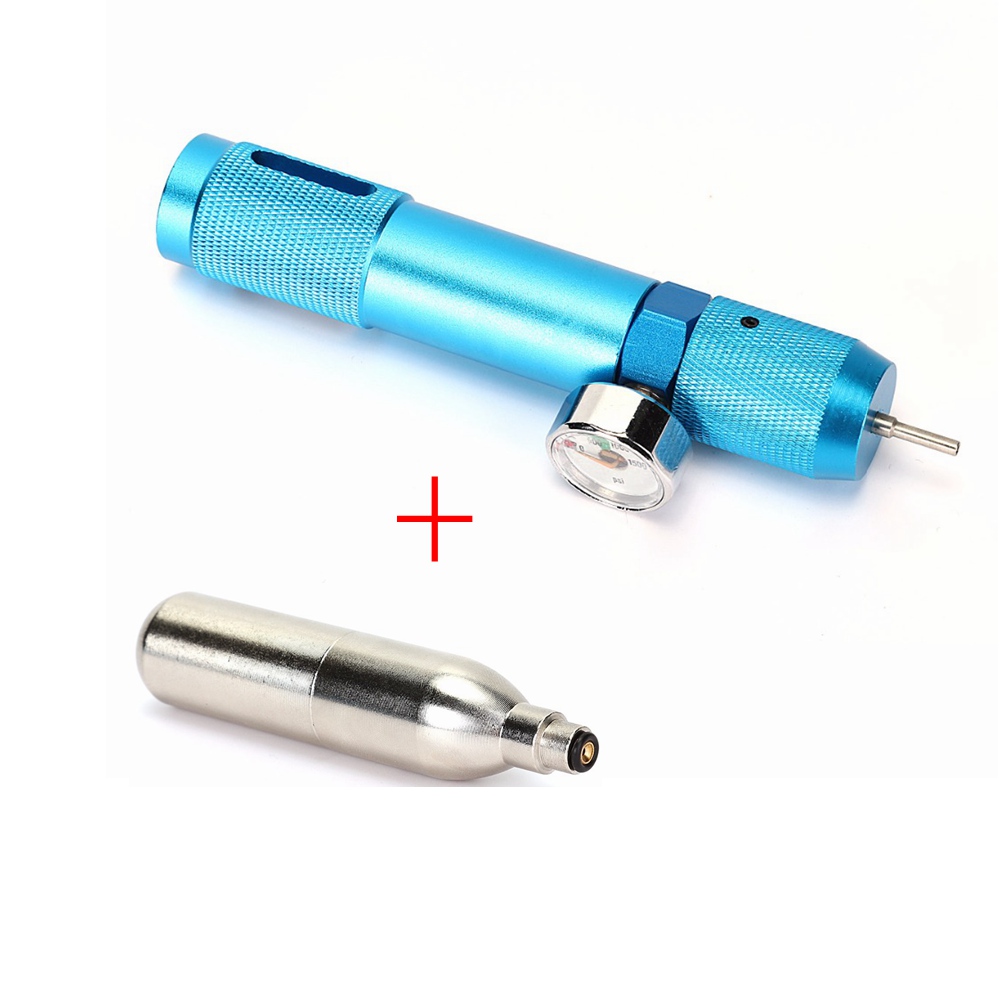 

Airsoft BB Gun Magazine CO2 Refill Charger Adapter with 0-1500 PSI Pressure Gauge + Refillable 12g co2 Cyclinder Air Cartridge