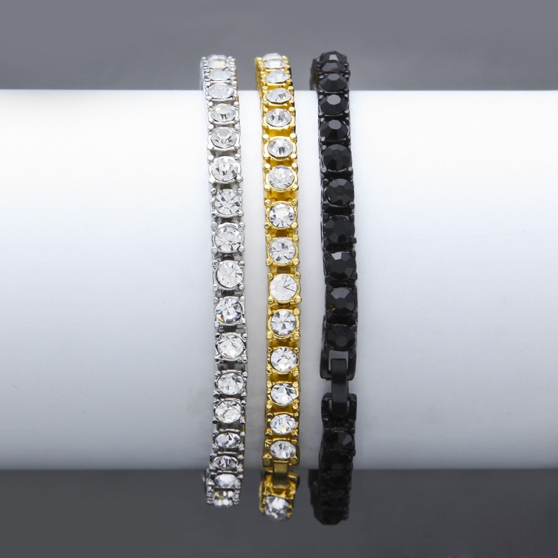 

Iced Out Gold Chain Bracelet For Mens Hip Hop Damond Tennis Jewelry Single Row Rhinestone Bracelets 8inch